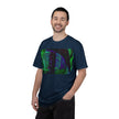 Love Talk By Kevin Quinn -Urban Abstract Architecture Neon Cityscape T-Shirt - Green & Purple Glitch Graphic