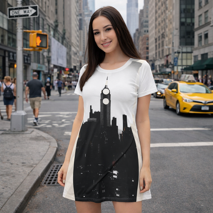 Little Black Dress By Kevin Quinn NYC City Skyline T-Shirt Dress — Modern Urban Graphic