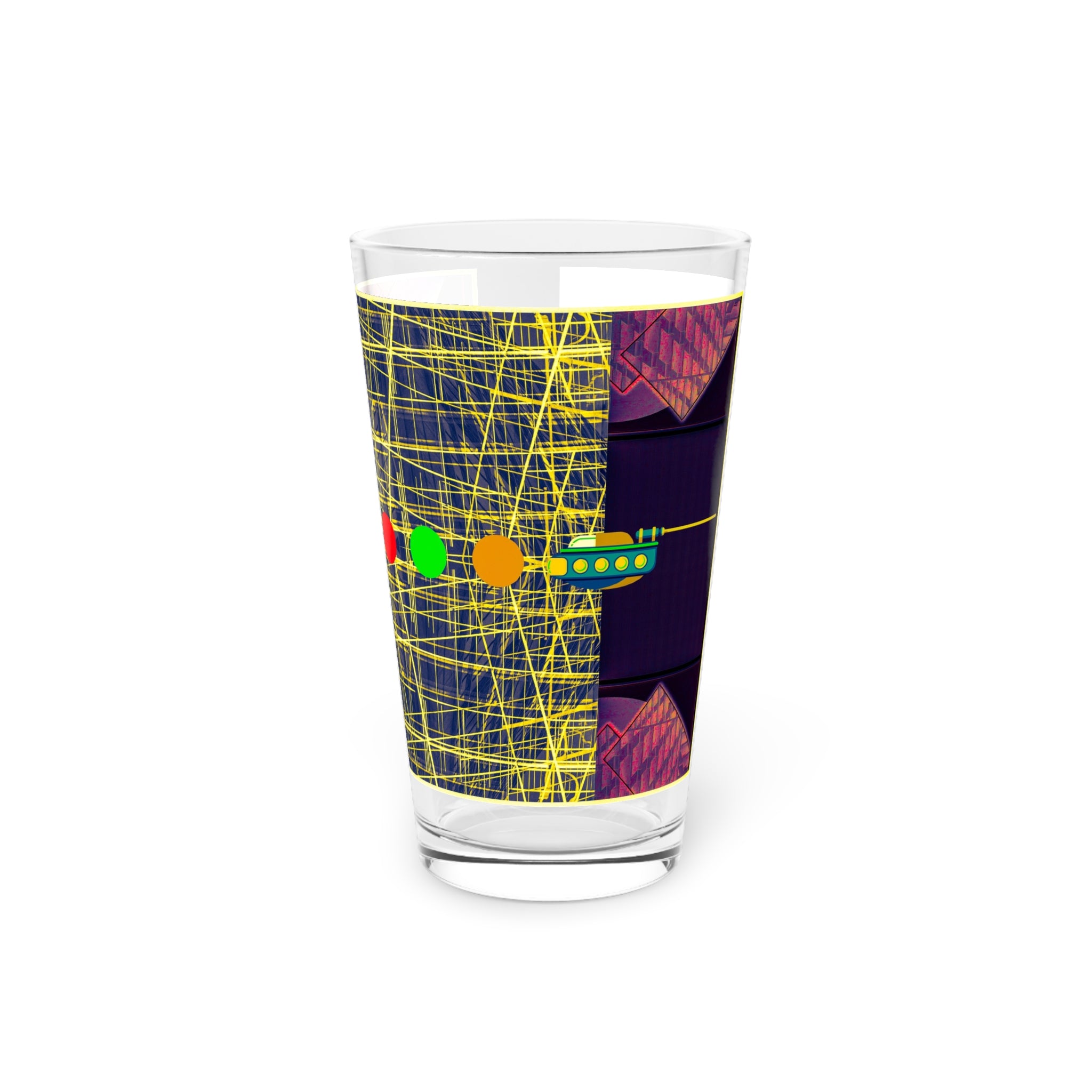 Abstract Art Beer Pint Glass – 16oz Craft Beer Glass – “Ubie The Uber Driver” by Kevin Quinn