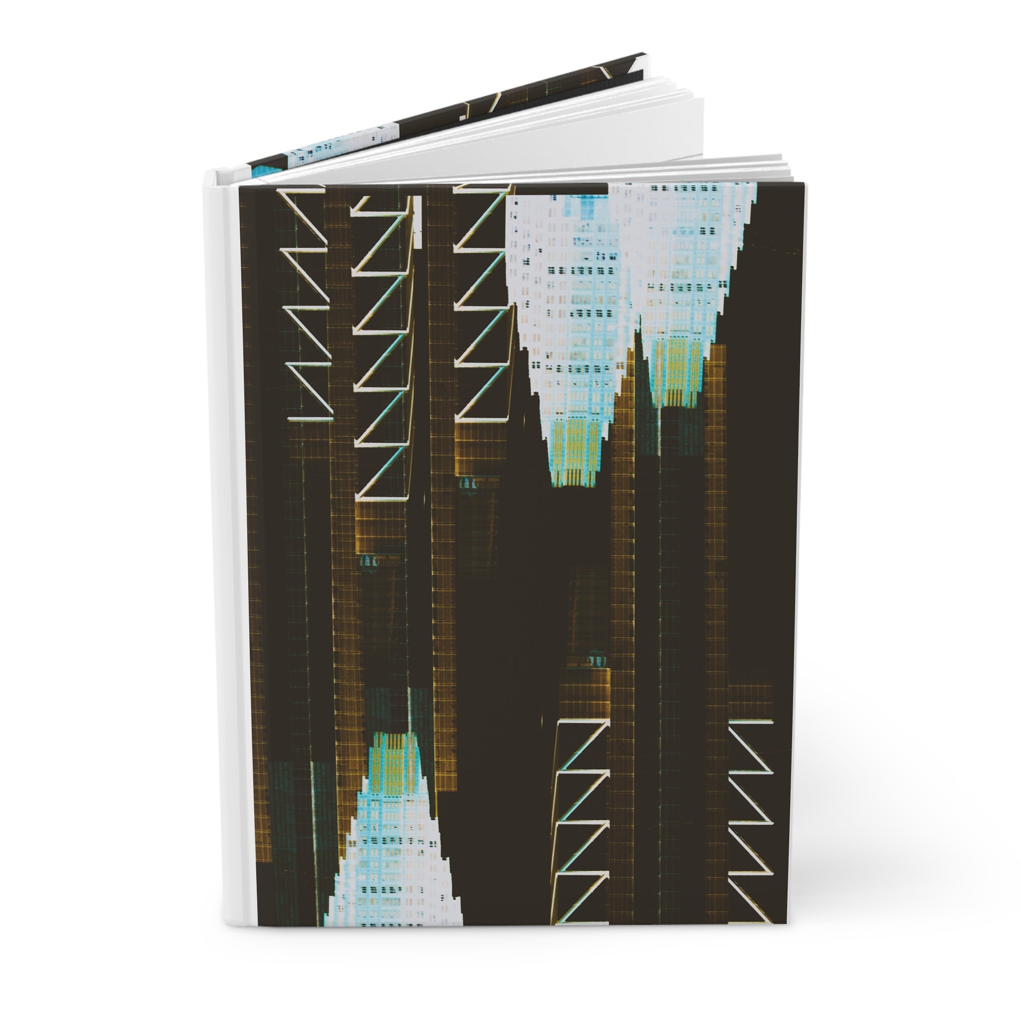 Great White Sharks By Kevin Quinn - Abstract Cityscape Hardcover Journal — Geometric Night Skyline Notebook