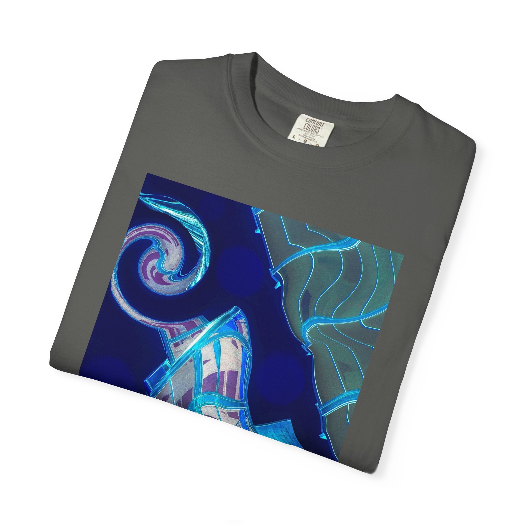 Tiny Dancer By Kevin Quinn   -Urban Modern Abstract Architecture Graphic Tee— Blue Surreal Building Art