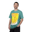 Silky The Sun Kid By Kevin Quinn-Modern Urban Sunface Graphic T-Shirt — Yellow Sun Artwork with QR Code Back