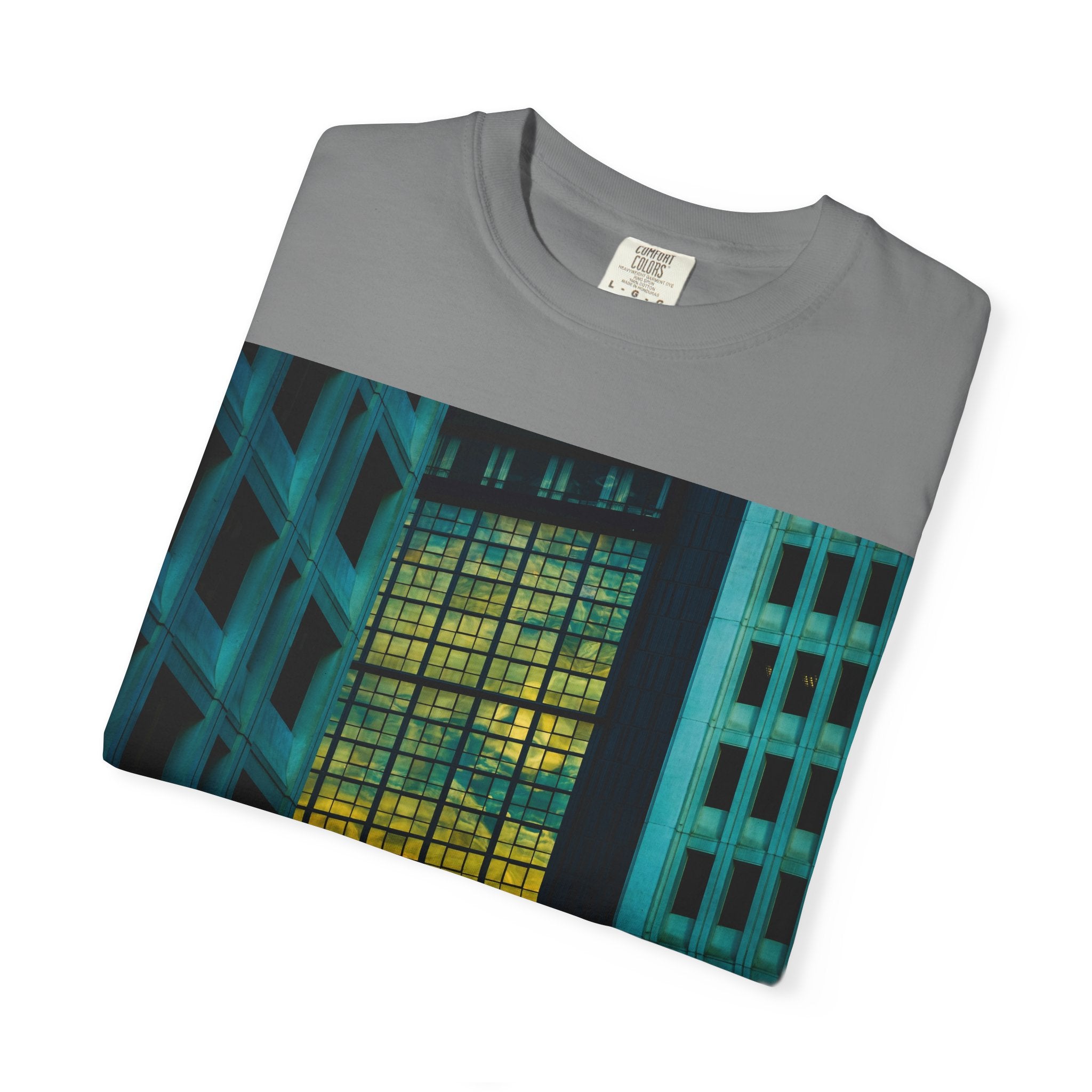 Walking With Van Gogh By Kevin Quinn-Urban Modern Architecture City Window Photo Tee — Nighttime Urban Architecture T-Shirt