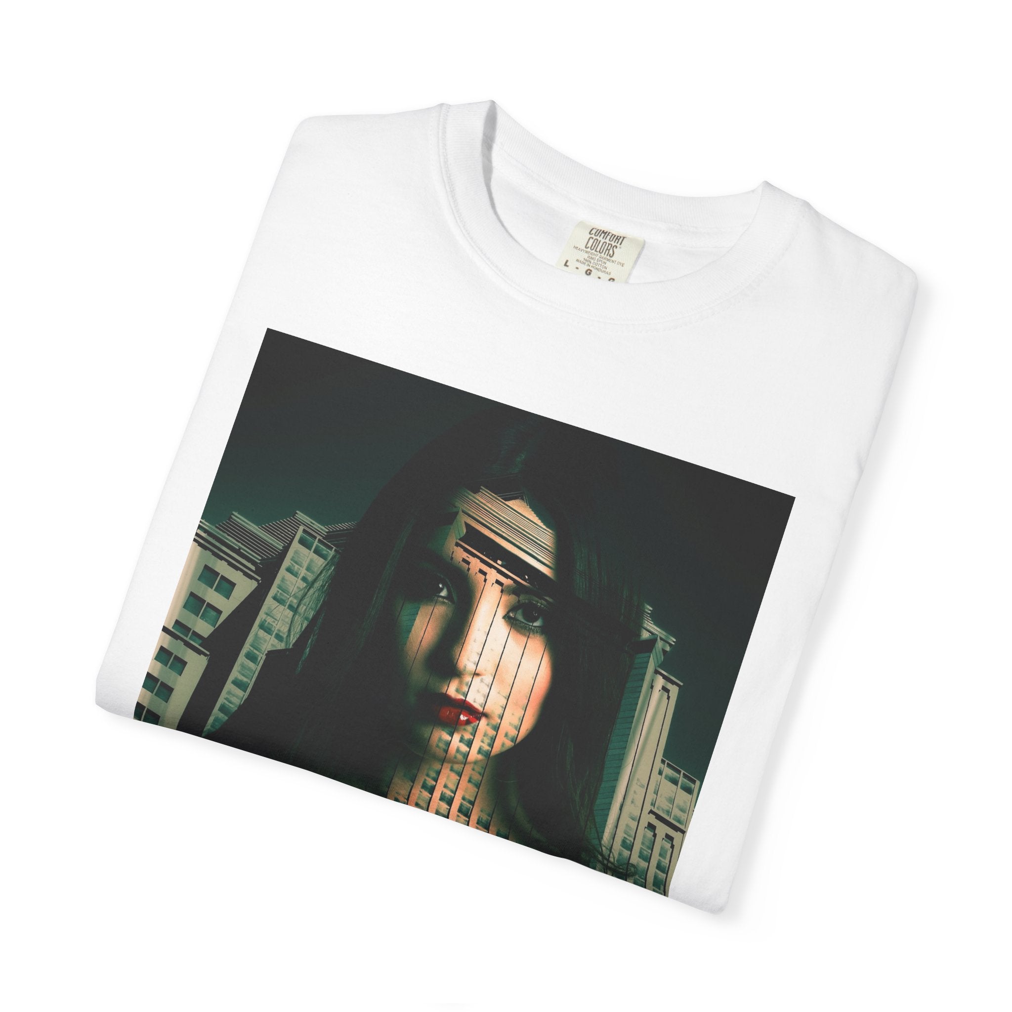 Vampire Game By Kevin Quinn — Moody Double Exposure City Woman Graphic Tee
