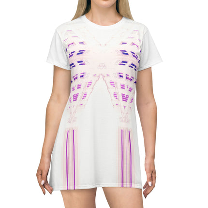 Breathing Together By Kevin Quinn -Pink Violet Abstract Architecture Geometric T‑Shirt Dress