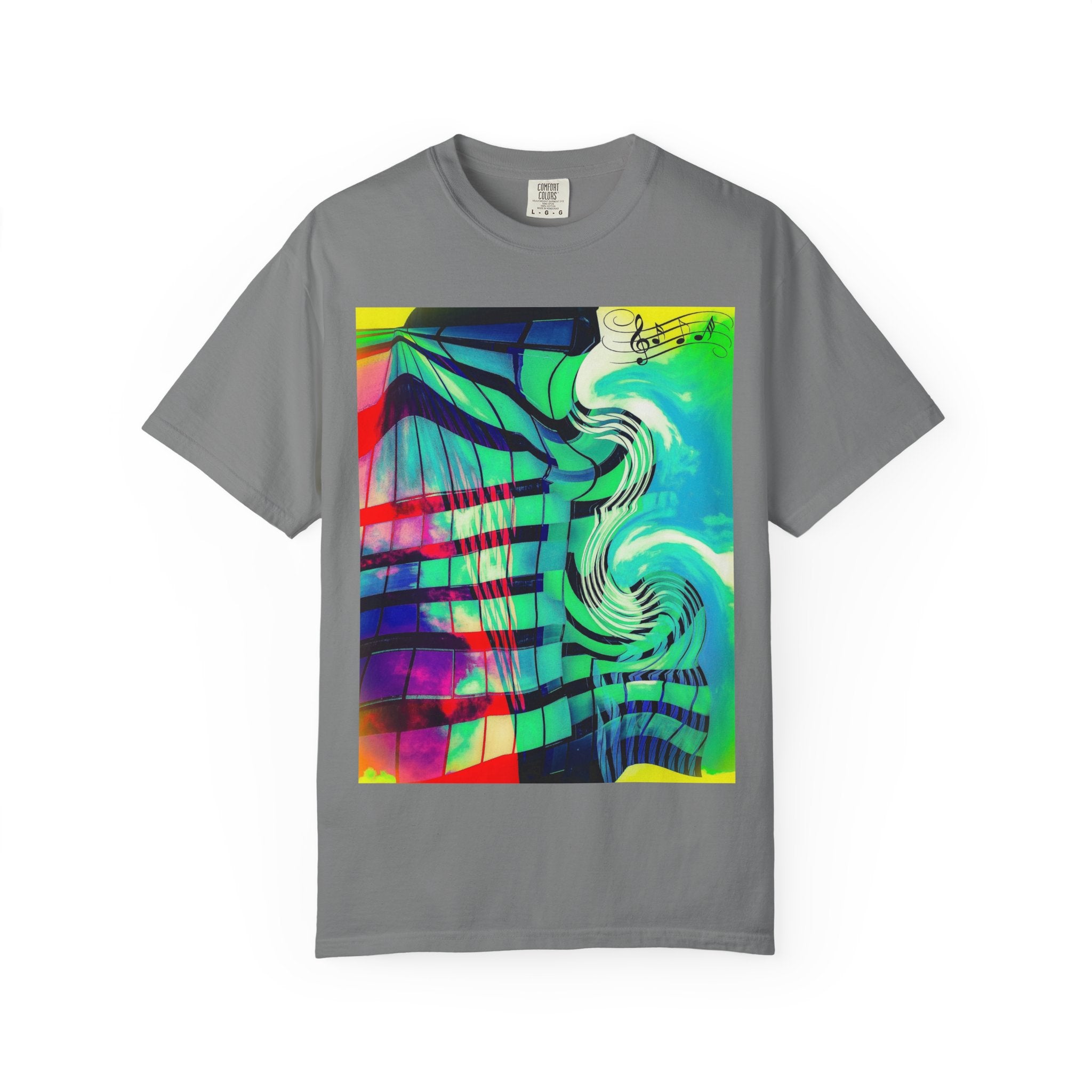 Rooftop Jazz By Kevin Quinn -Abstract Urban Modern Architecture Psychedelic Swirl T-Shirt