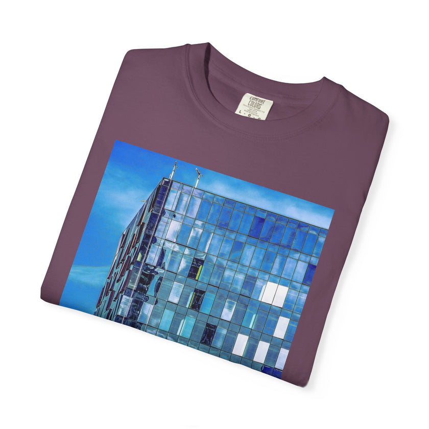 Toy Box By Kevin Quinn -Modern Urban Architecture Glass Facade T-Shirt — Blue Architectural Photo Tee