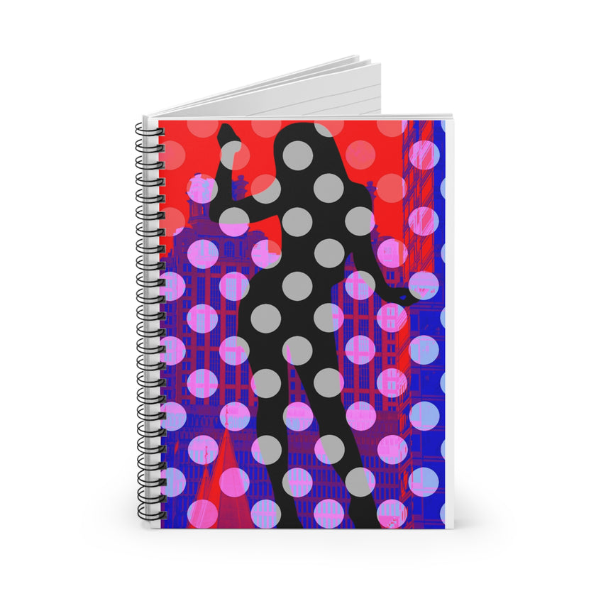 Atlanta Nights By Kevin Quinn - Dancer Silhouette Spiral Notebook — Retro Pop Dot Pattern Ruled Journal