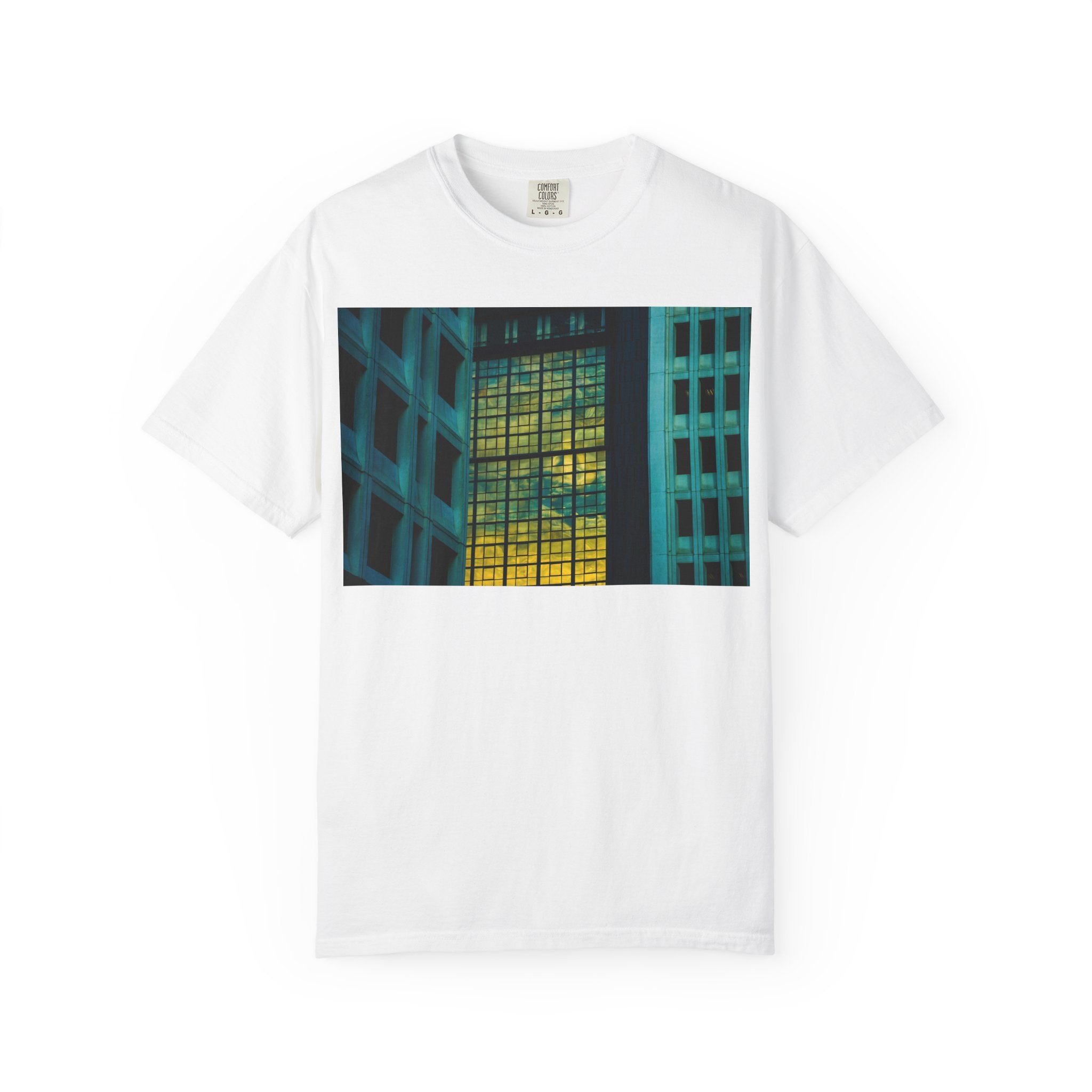 Walking With Van Gogh By Kevin Quinn-Urban Modern Architecture City Window Photo Tee — Nighttime Urban Architecture T-Shirt