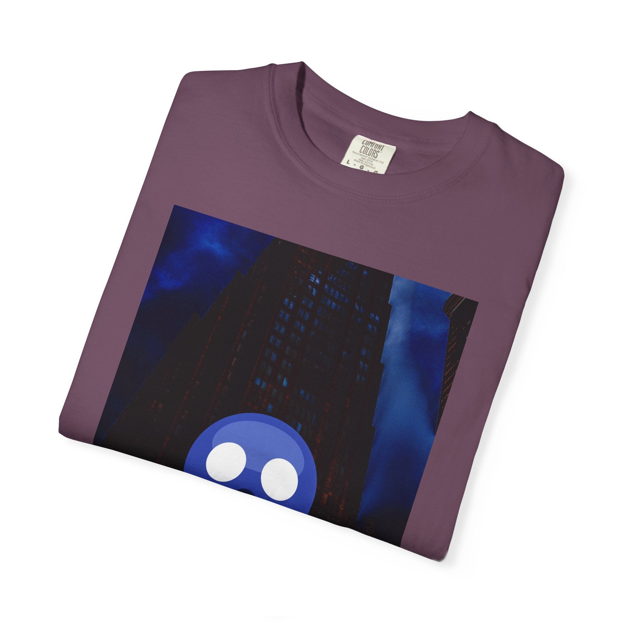 Mr. O  By Kevin Quinn   -Skull Ghost Graphic T-Shirt — Neon Blue Haunted Vibe- Modern Urban Pop Architecture