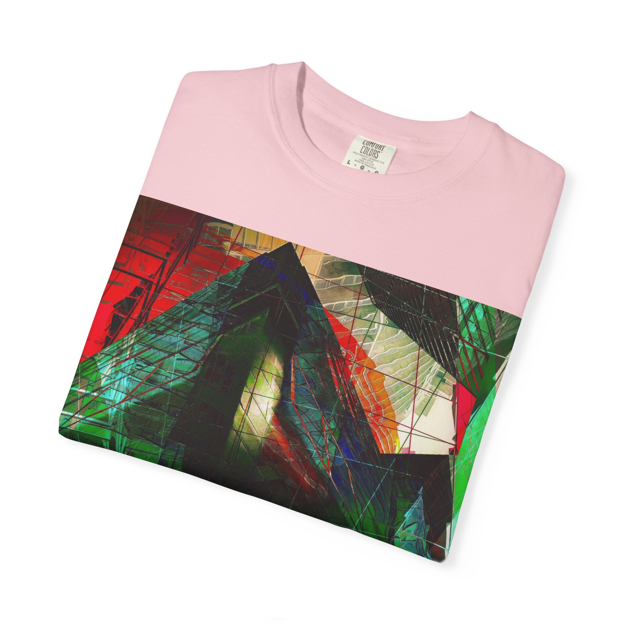 In The Journey By Kevin Quinn- Abstract Urban Architecture Geometric Pyramid T-Shirt — Colorful Architectural Art Tee