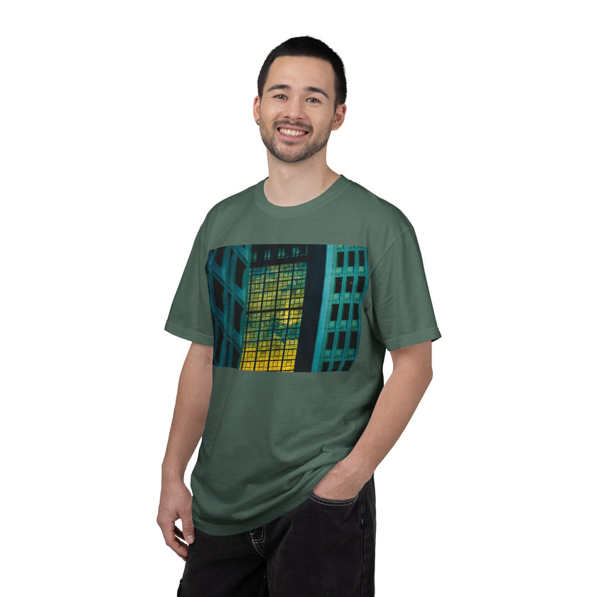 Walking With Van Gogh By Kevin Quinn-Urban Modern Architecture City Window Photo Tee — Nighttime Urban Architecture T-Shirt