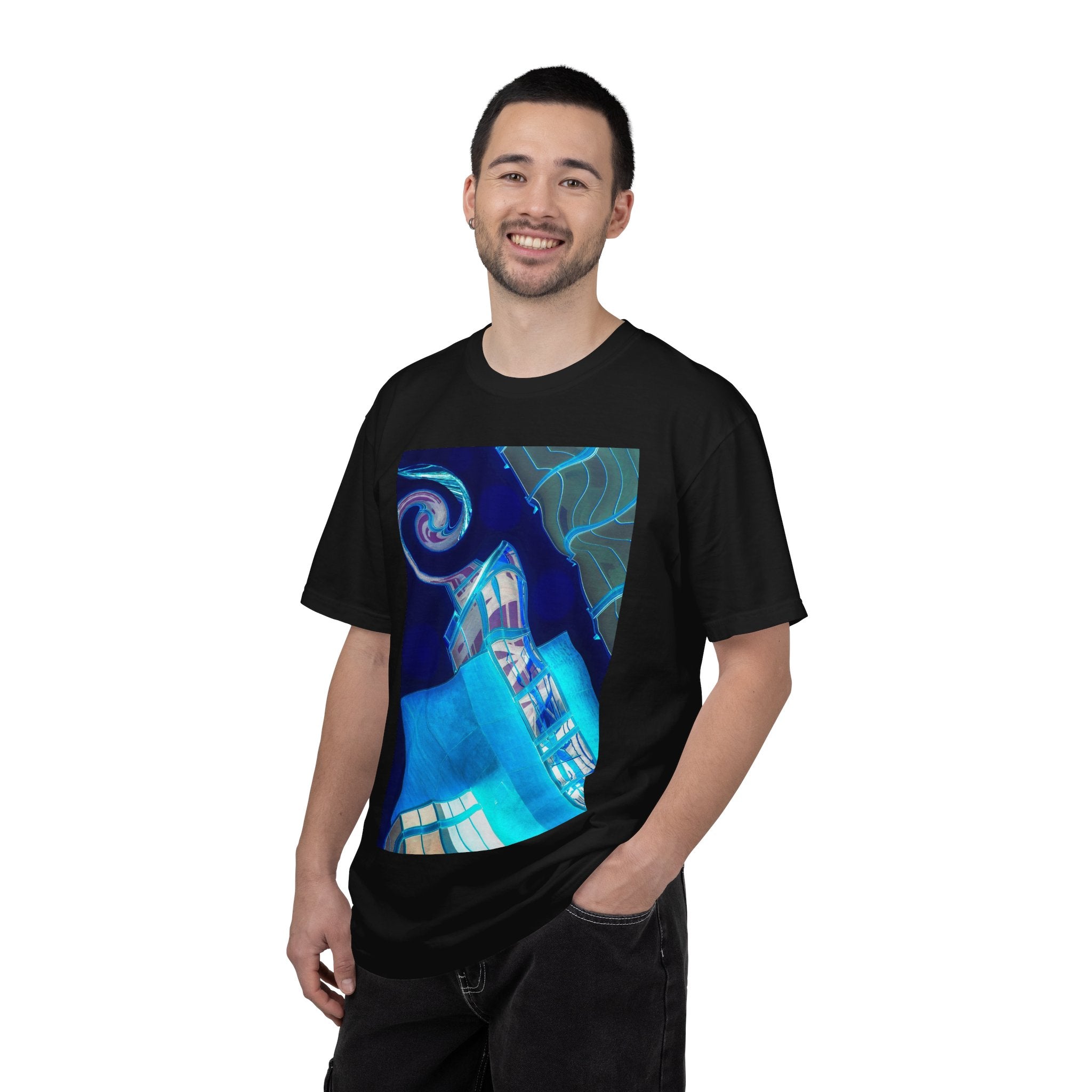 Tiny Dancer By Kevin Quinn   -Urban Modern Abstract Architecture Graphic Tee— Blue Surreal Building Art