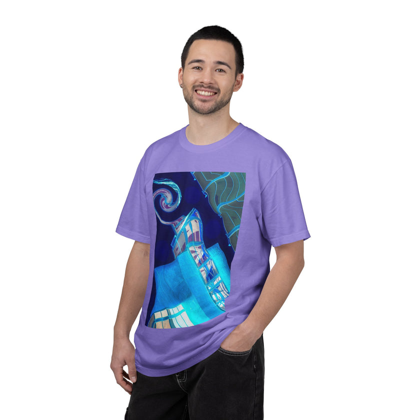 Tiny Dancer By Kevin Quinn   -Urban Modern Abstract Architecture Graphic Tee— Blue Surreal Building Art