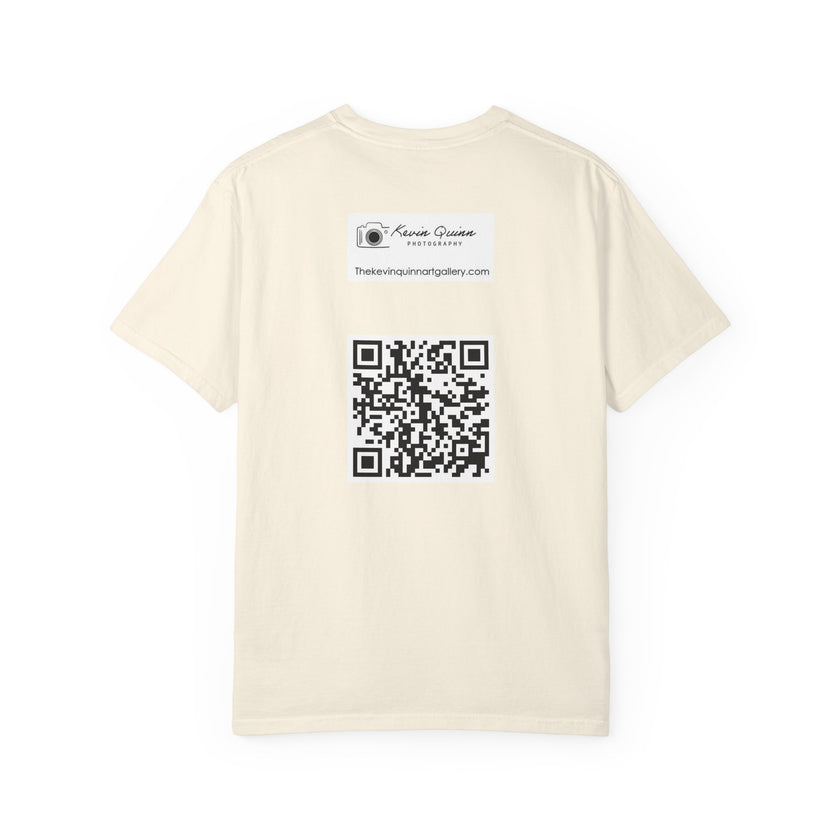 She Knows How To Use Them By Kevin Quinn -Modern Pop Architecture Art Stiletto T‑Shirt — Colorblock High Heel Graphic with QR Code