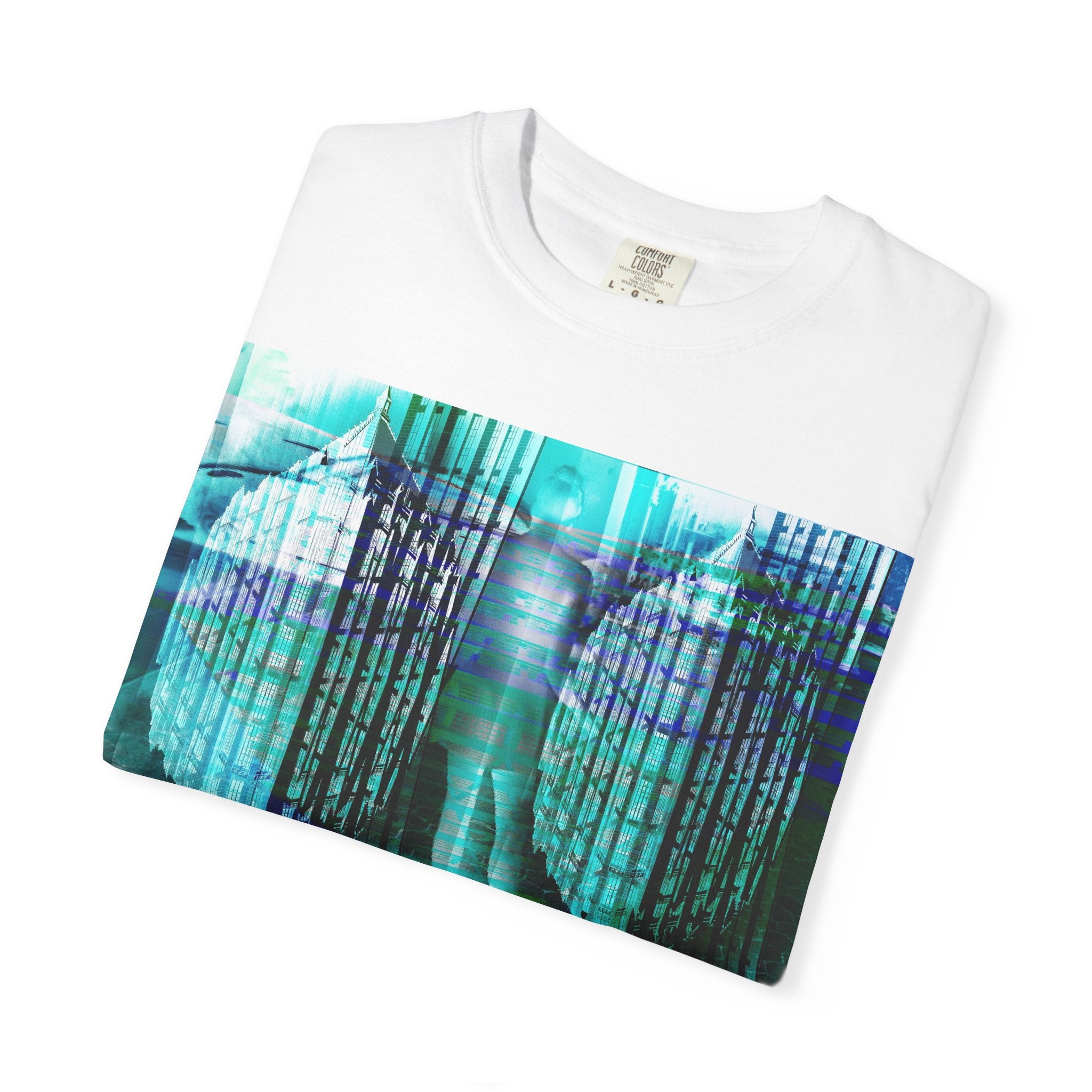 Pardon Me By Kevin Quinn -Abstract Urban Architecture Street Photography Blue T-Shirt — Surreal Nature Graphic Tee