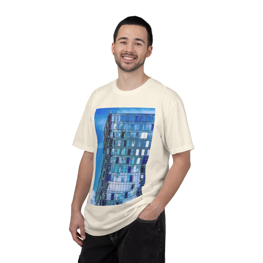Toy Box By Kevin Quinn -Modern Urban Architecture Glass Facade T-Shirt — Blue Architectural Photo Tee