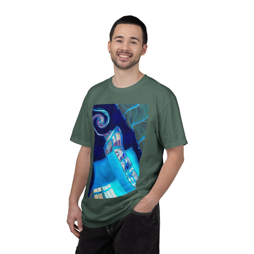 Tiny Dancer By Kevin Quinn   -Urban Modern Abstract Architecture Graphic Tee— Blue Surreal Building Art