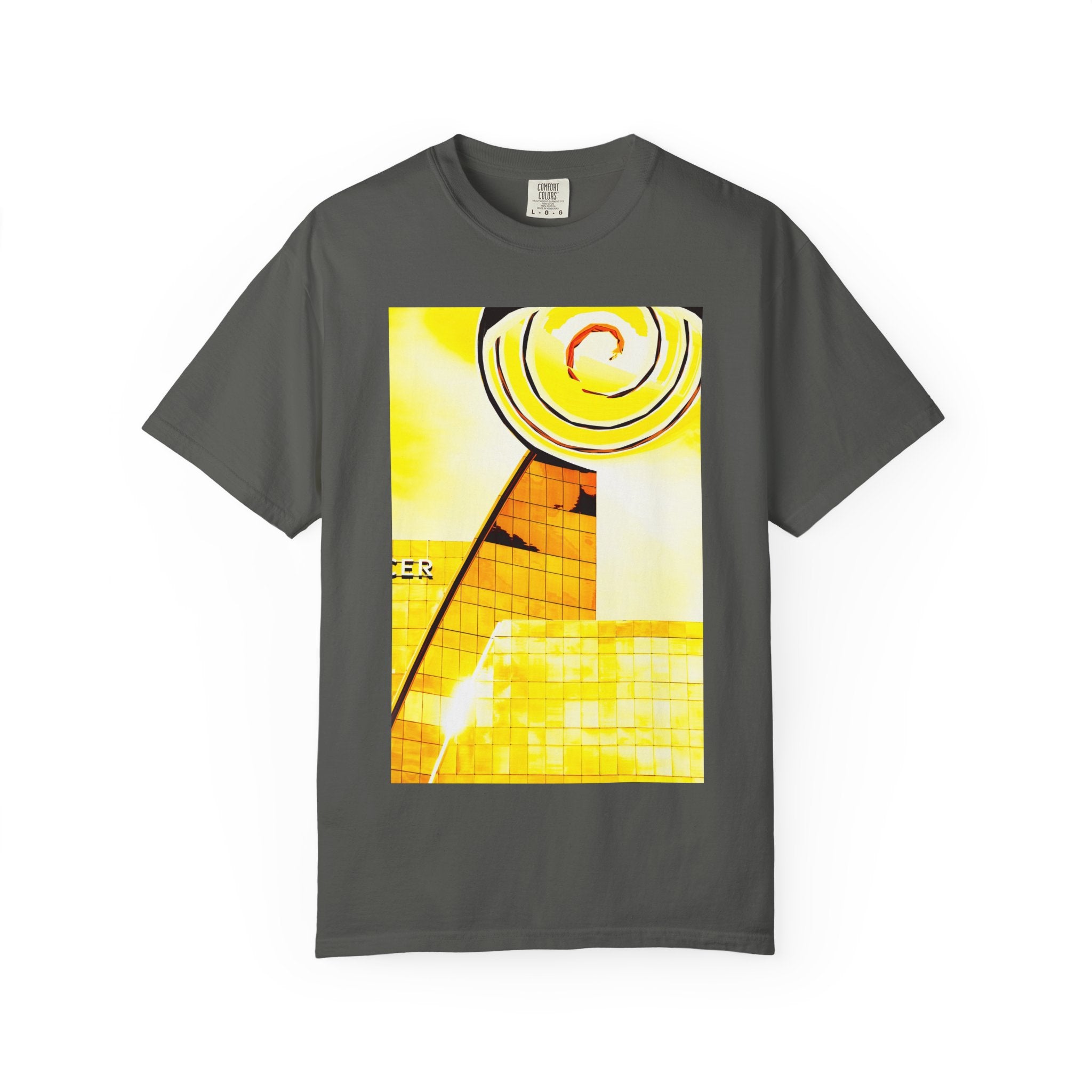 Lemonheads and Lollipops By Kevin Quinn   -Abstract Yellow Spiral Urban Modern Architecture Graphic Tee