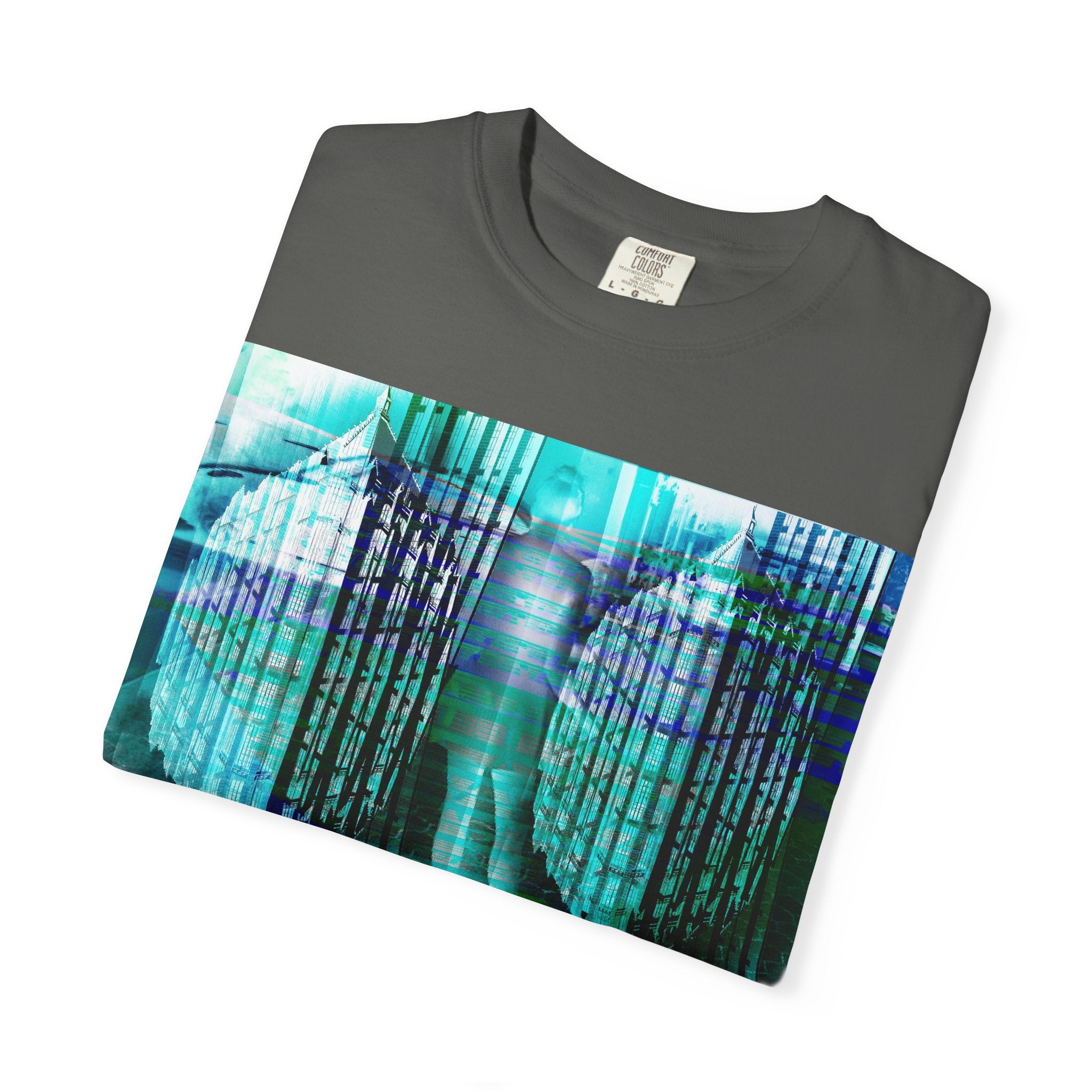 Pardon Me By Kevin Quinn -Abstract Urban Architecture Street Photography Blue T-Shirt — Surreal Nature Graphic Tee