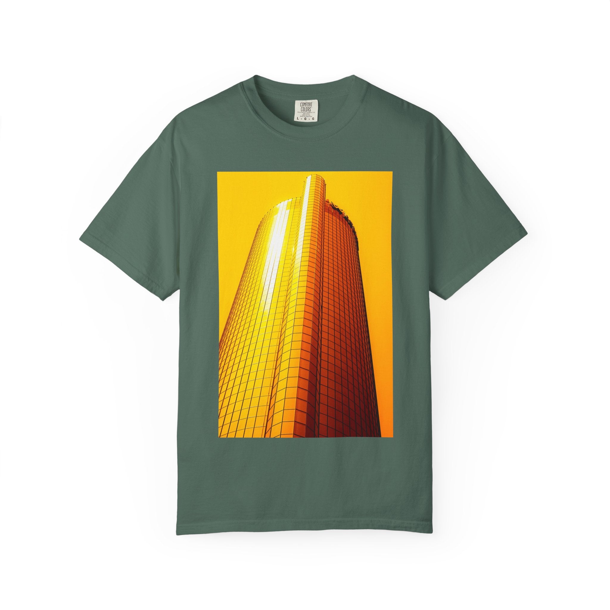 Summer In The City By Kevin Quinn -Modern Urban Architecture Sunset Skyscraper T-Shirt — Golden Architectural Photo Tee