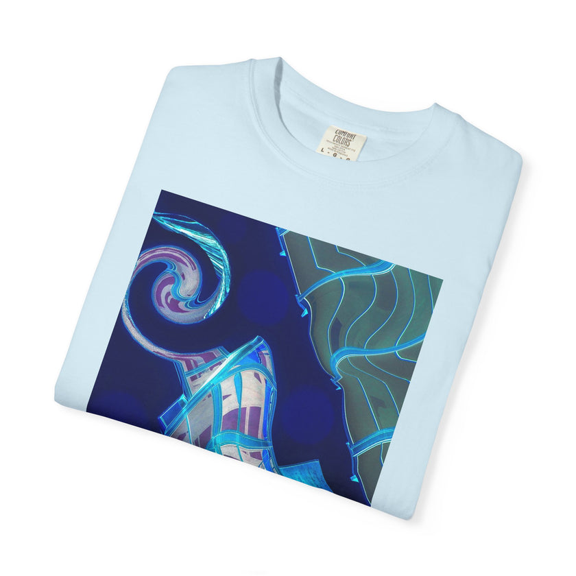 Tiny Dancer By Kevin Quinn   -Urban Modern Abstract Architecture Graphic Tee— Blue Surreal Building Art