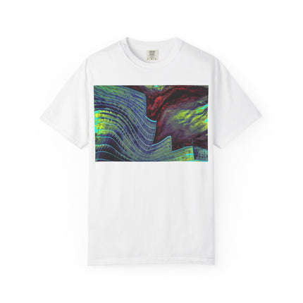 Leaving On A Thursday By Kevin Quinn -Urban Abstract Architecture Wave Art T-Shirt — Neon Ocean Landscape Graphic Tee