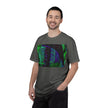 Love Talk By Kevin Quinn -Urban Abstract Architecture Neon Cityscape T-Shirt - Green & Purple Glitch Graphic