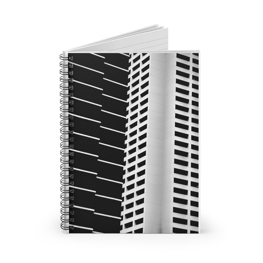 Attraction By Kevin Quinn - Architectural Black & White Spiral Notebook — Modern Geometric Ruled Journal