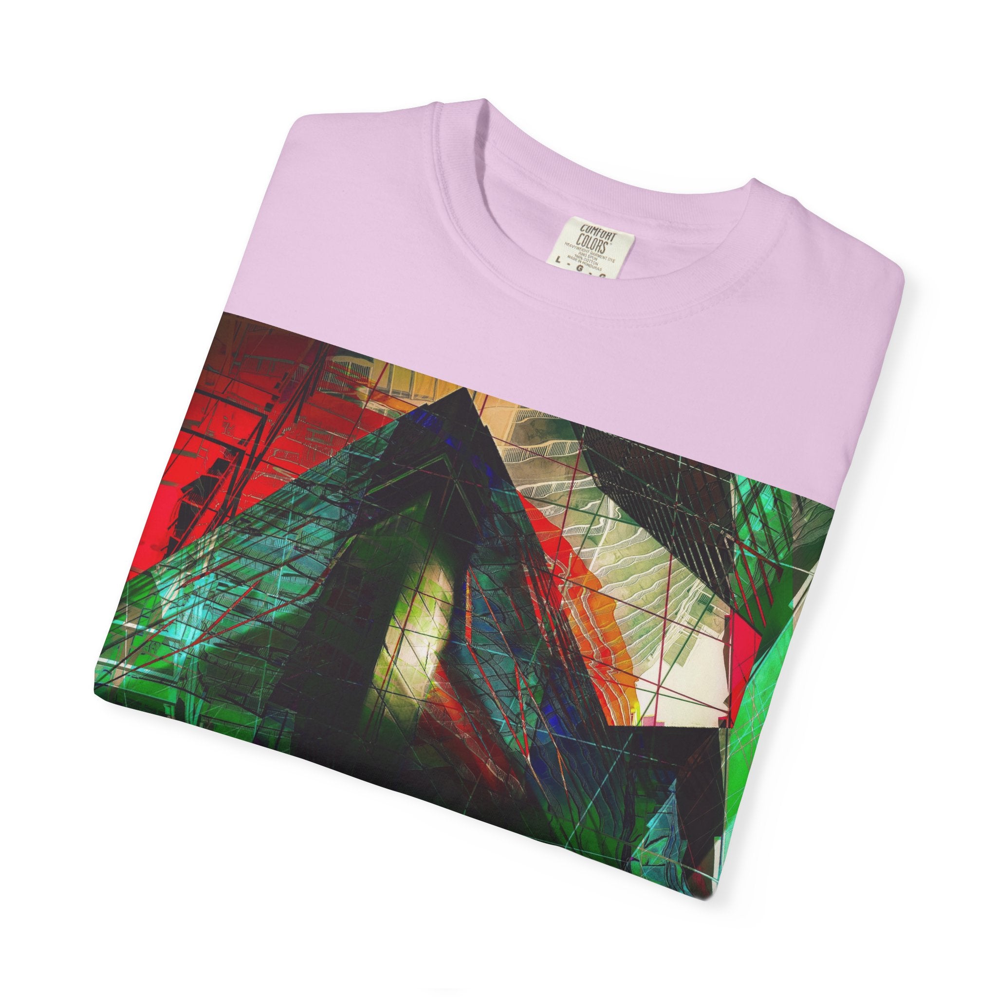 In The Journey By Kevin Quinn- Abstract Urban Architecture Geometric Pyramid T-Shirt — Colorful Architectural Art Tee