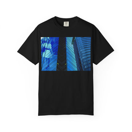 I Think of Her Often By Kevin Quinn -Abstract Urban Architecture Blue Skyscraper with Girl T-Shirt