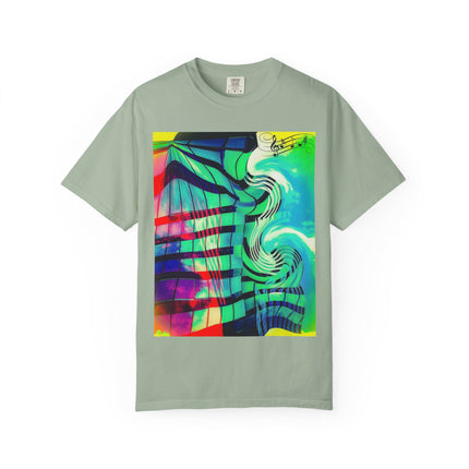 Rooftop Jazz By Kevin Quinn -Abstract Urban Modern Architecture Psychedelic Swirl T-Shirt