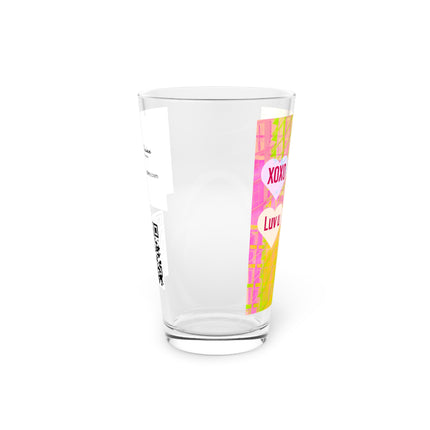 Abstract Art Beer Pint Glass – 16oz Craft Beer Glass – “Candy Hearts” by Kevin Quinn