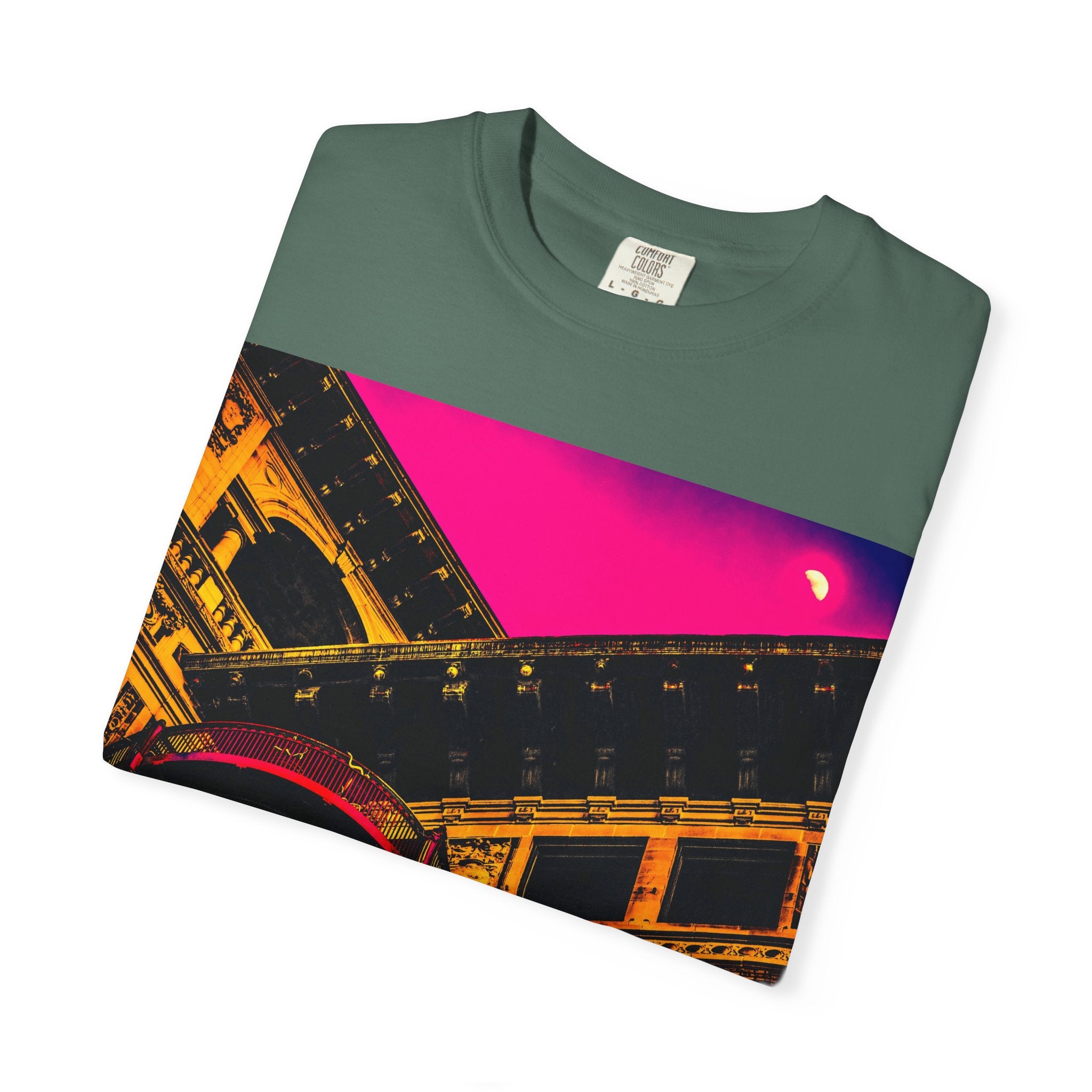 Moonlight Love Affair By Kevin Quinn -Modern Urban Architecture Romantic Pop Art T-Shirt
