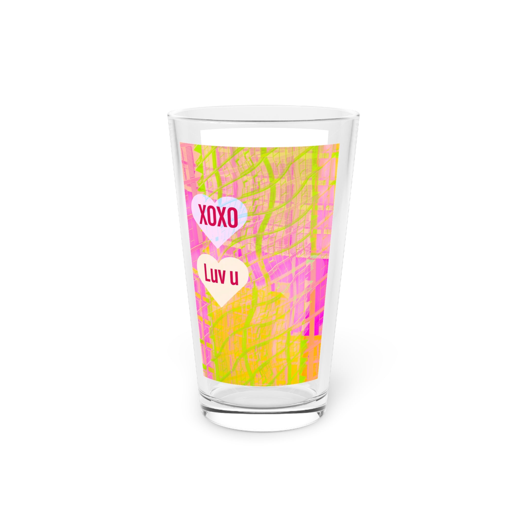 Abstract Art Beer Pint Glass – 16oz Craft Beer Glass – “Candy Hearts” by Kevin Quinn