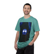 Mr. O  By Kevin Quinn   -Skull Ghost Graphic T-Shirt — Neon Blue Haunted Vibe- Modern Urban Pop Architecture
