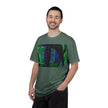 Love Talk By Kevin Quinn -Urban Abstract Architecture Neon Cityscape T-Shirt - Green & Purple Glitch Graphic