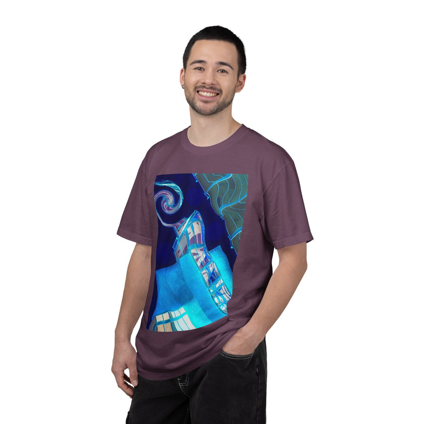 Tiny Dancer By Kevin Quinn   -Urban Modern Abstract Architecture Graphic Tee— Blue Surreal Building Art