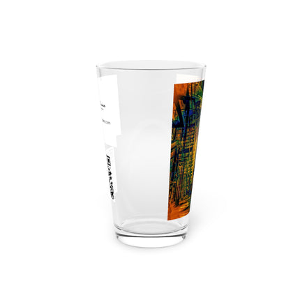 Abstract Art Beer Pint Glass – 16oz Craft Beer Glass – “Time Stand Still” by Kevin Quinn