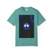 Mr. O  By Kevin Quinn   -Skull Ghost Graphic T-Shirt — Neon Blue Haunted Vibe- Modern Urban Pop Architecture