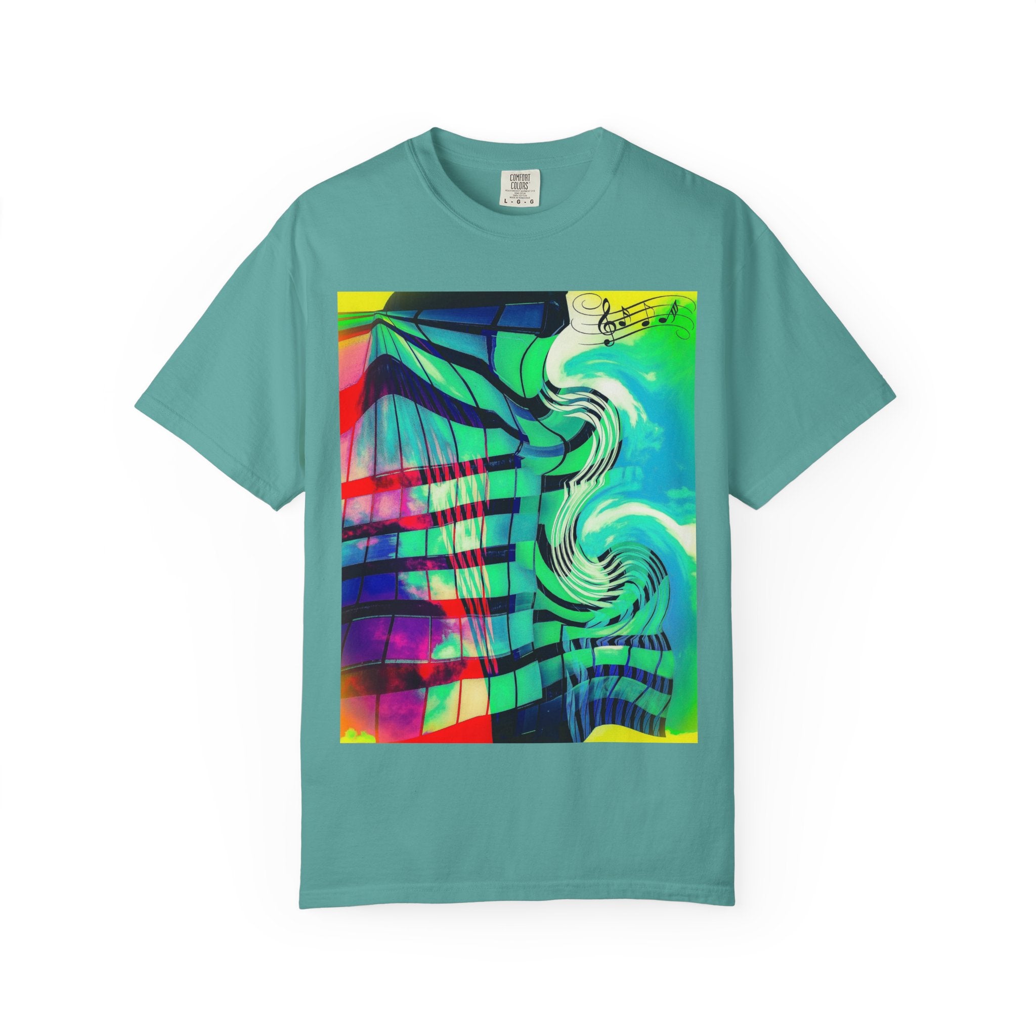 Rooftop Jazz By Kevin Quinn -Abstract Urban Modern Architecture Psychedelic Swirl T-Shirt
