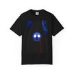 Mr. O  By Kevin Quinn   -Skull Ghost Graphic T-Shirt — Neon Blue Haunted Vibe- Modern Urban Pop Architecture
