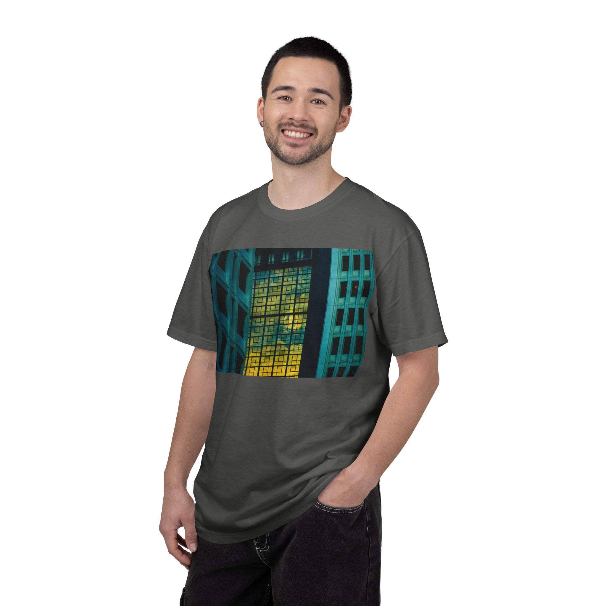 Walking With Van Gogh By Kevin Quinn-Urban Modern Architecture City Window Photo Tee — Nighttime Urban Architecture T-Shirt