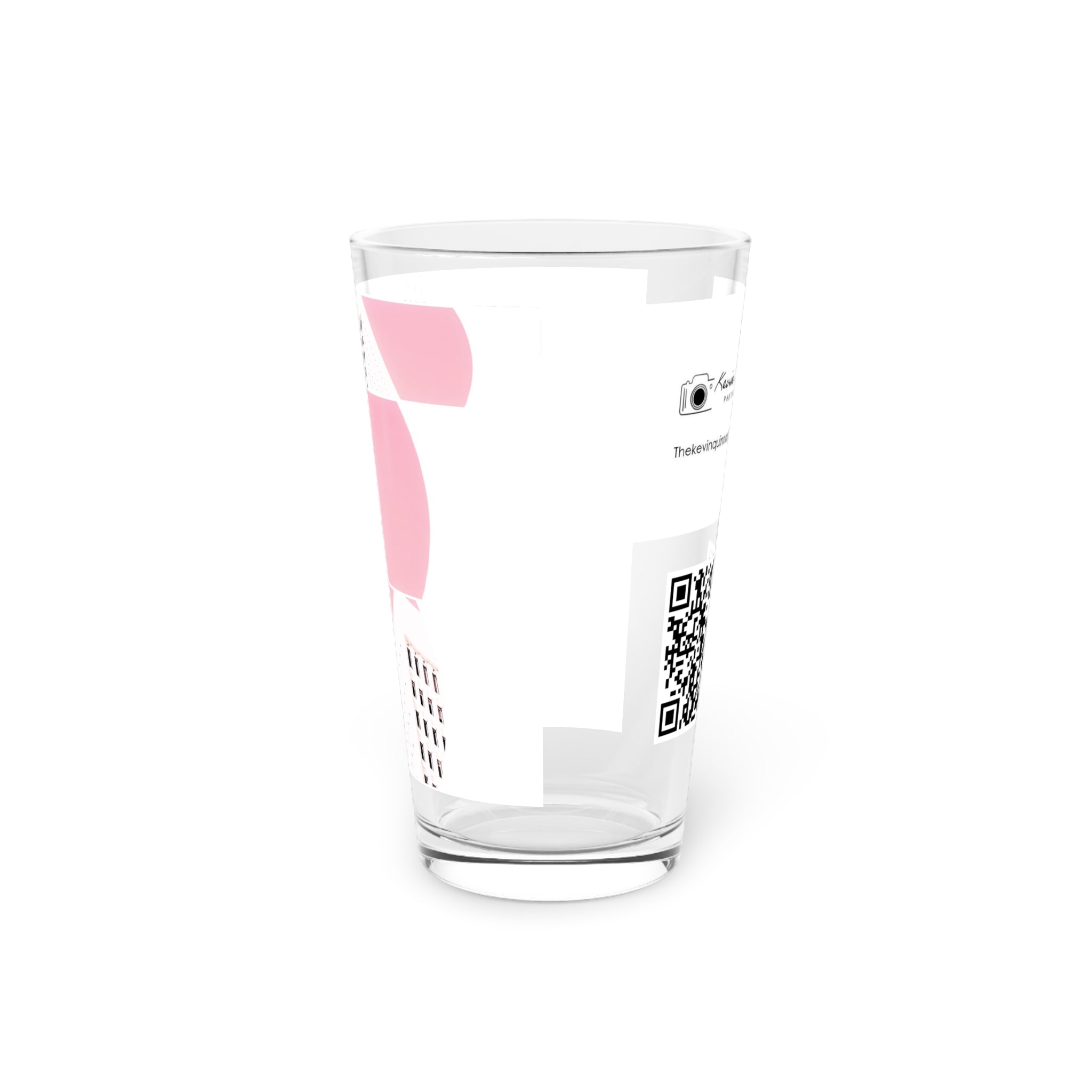Abstract Art Beer Pint Glass – 16oz Craft Beer Glass – “Pretty In Pink” by Kevin Quinn