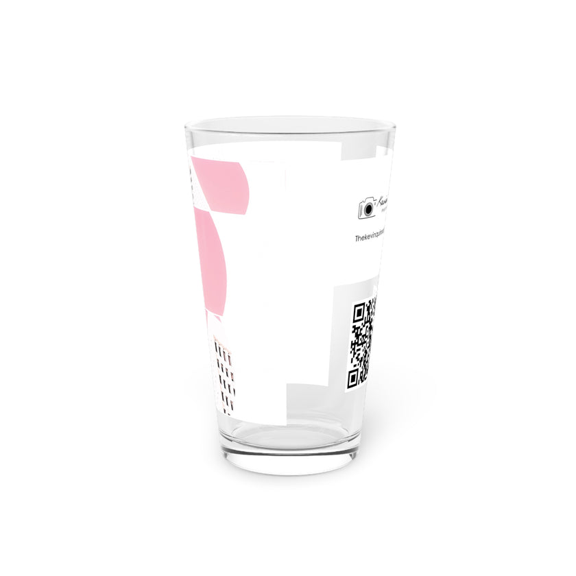 Abstract Art Beer Pint Glass – 16oz Craft Beer Glass – “Pretty In Pink” by Kevin Quinn