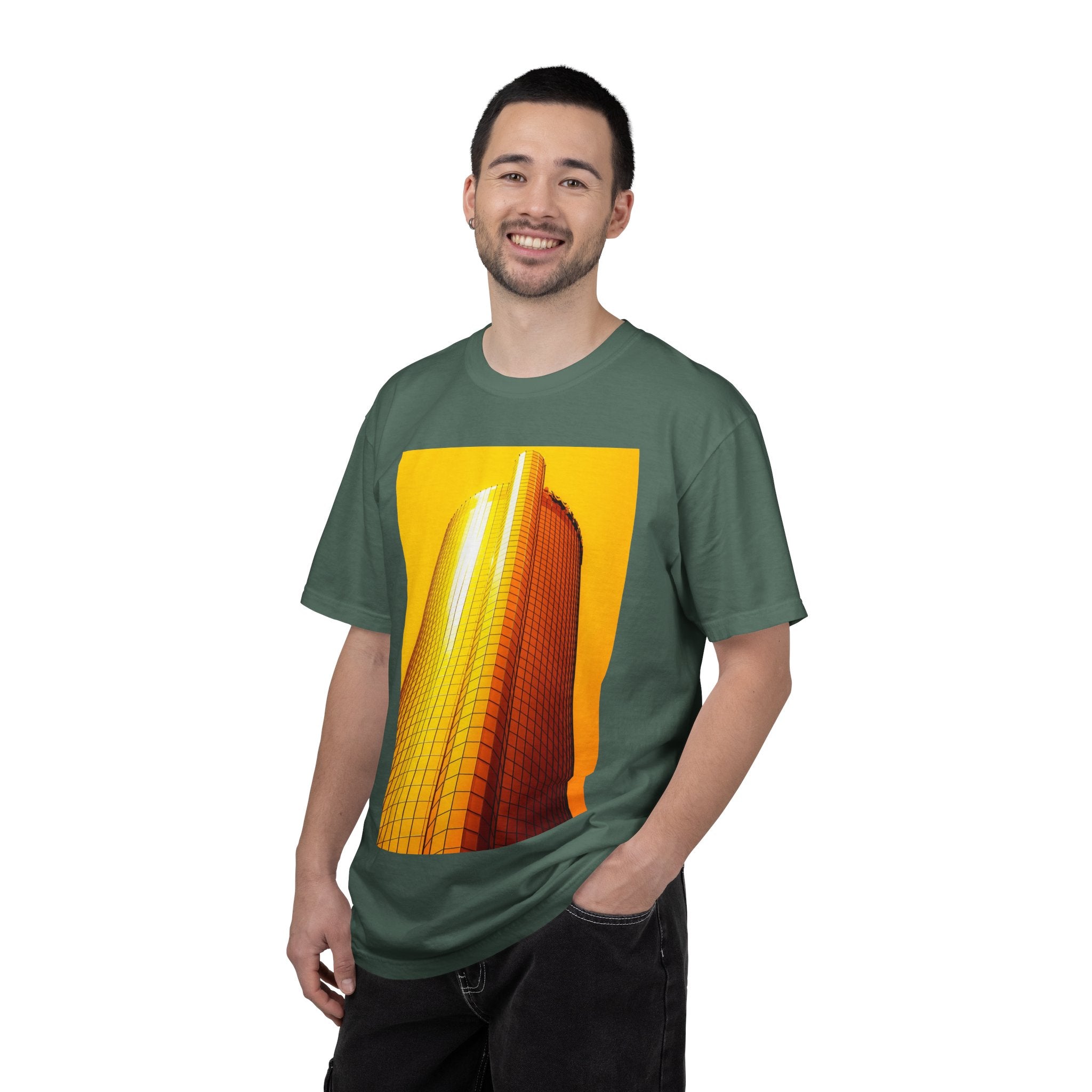 Summer In The City By Kevin Quinn -Modern Urban Architecture Sunset Skyscraper T-Shirt — Golden Architectural Photo Tee