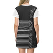 Barcode By Kevin Quinn-Monochrome Glitch T-Shirt Dress — Abstract Modern Architecture Striped Graphic