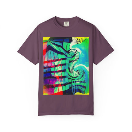 Rooftop Jazz By Kevin Quinn -Abstract Urban Modern Architecture Psychedelic Swirl T-Shirt