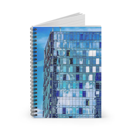 Toy Box By Kevin Quinn - Blue Glass Facade Spiral Notebook — Ruled Lined Journal for Architecture & Urban Design