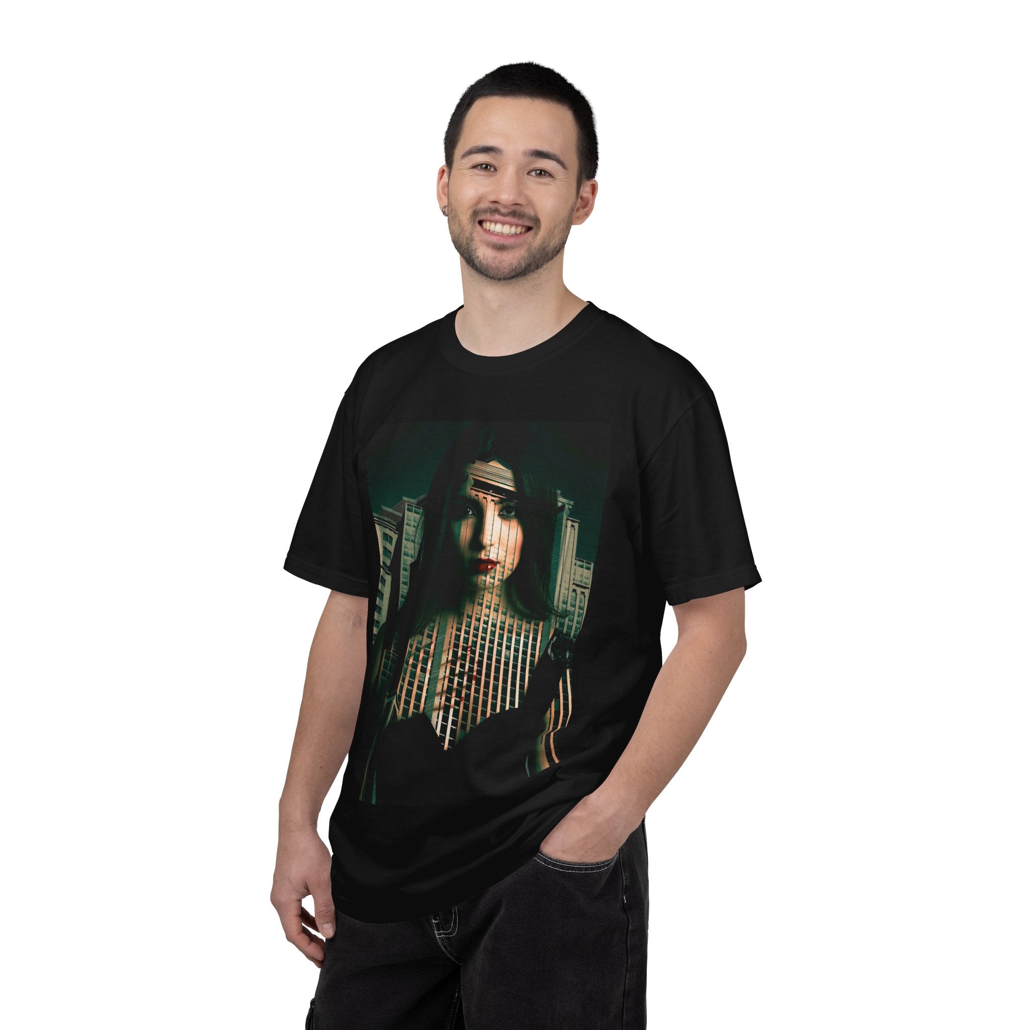 Vampire Game By Kevin Quinn — Moody Double Exposure City Woman Graphic Tee